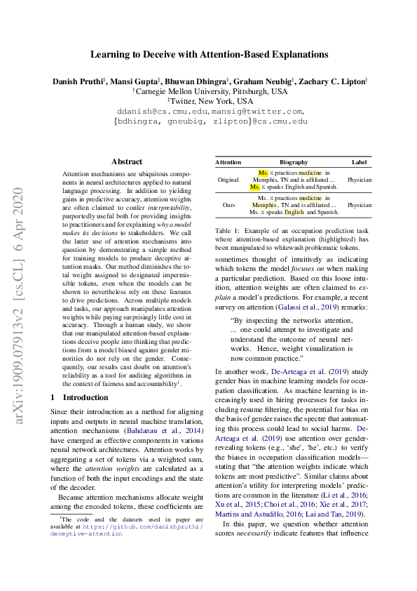 (PDF) Learning to Deceive with Attention-Based Explanations