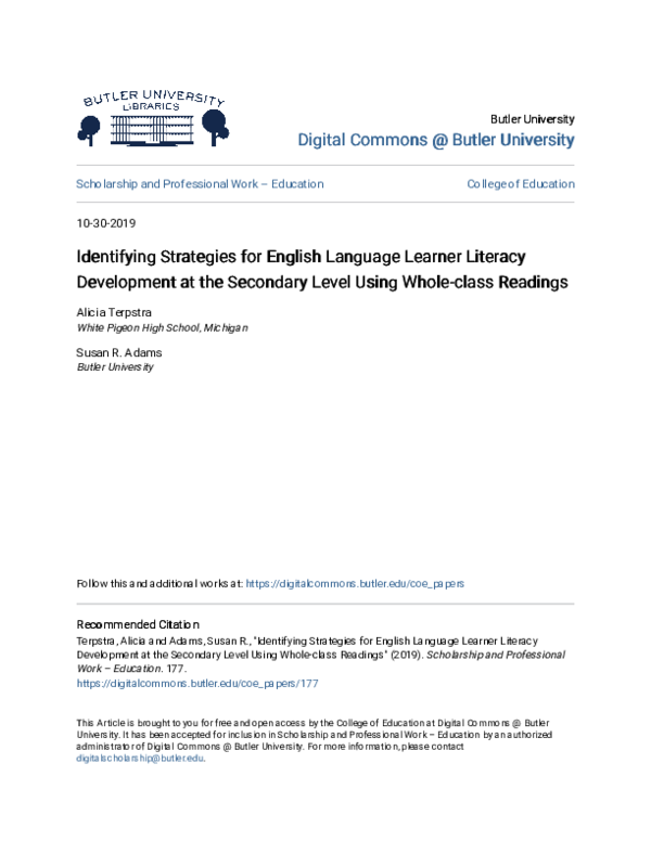 (PDF) Identifying Strategies for English Language Learner Literacy ...