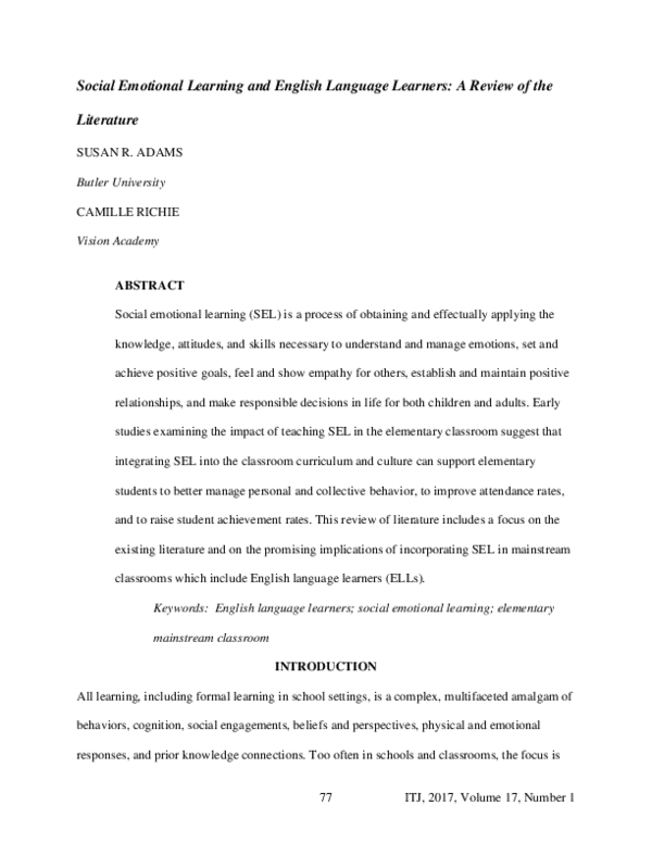 (PDF) Social Emotional Learning and English Language Learners: A Review ...