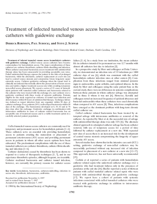 (PDF) Treatment of infected tunneled venous access hemodialysis
