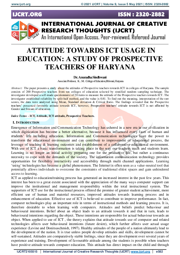 (PDF) Attitude Towards Ict Usage in Education: A Study of Prospective ...