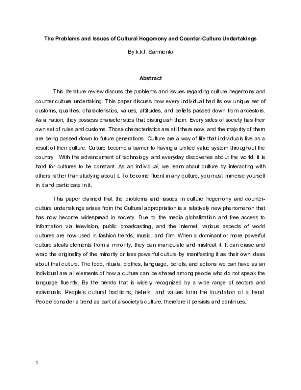 (DOC) The Problems and Issues of Cultural Hegemony and Counter-Culture ...