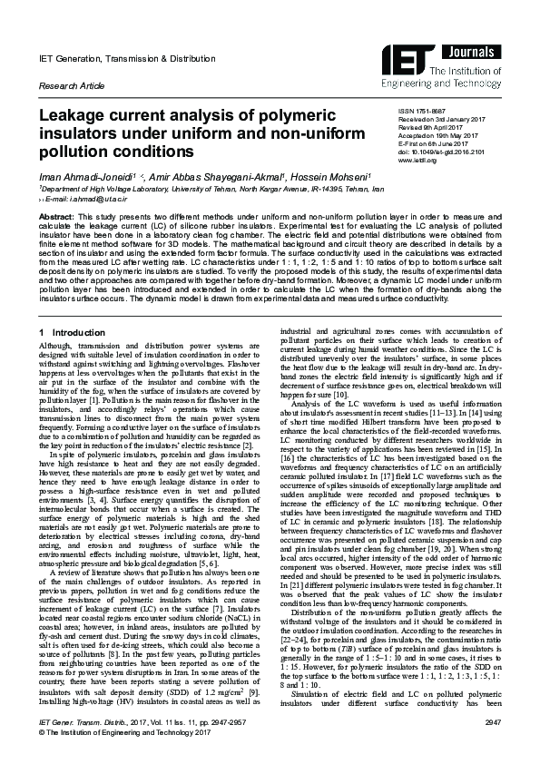 (PDF) Leakage current analysis of polymeric insulators under uniform ...
