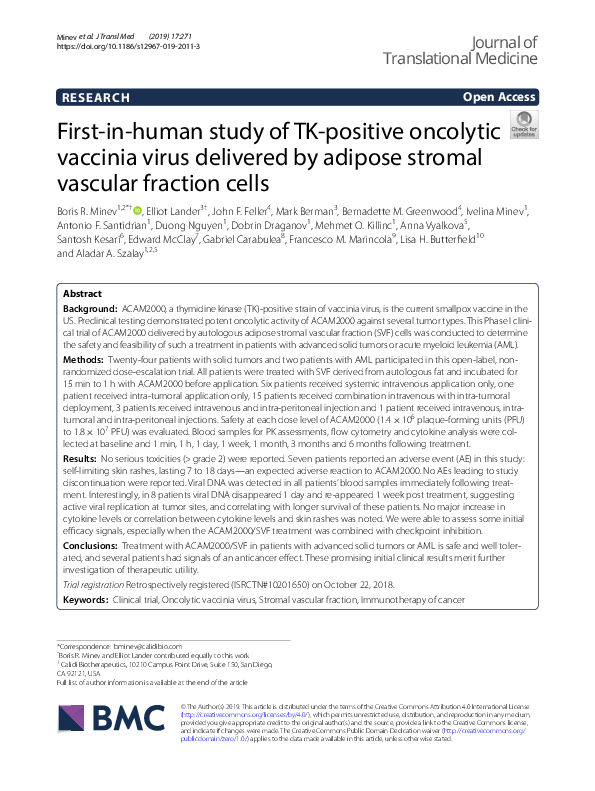 (PDF) First-in-human study of TK-positive oncolytic vaccinia virus ...