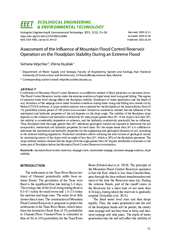 (PDF) Assessment of the Influence of Mountain Flood Control Reservoir ...