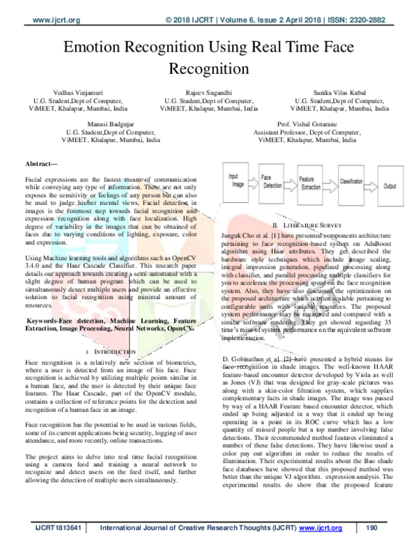 (PDF) Emotion Recognition Using Real Time Face Recognition