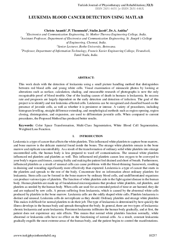 (PDF) LEUKEMIA BLOOD CANCER DETECTION USING MATLAB