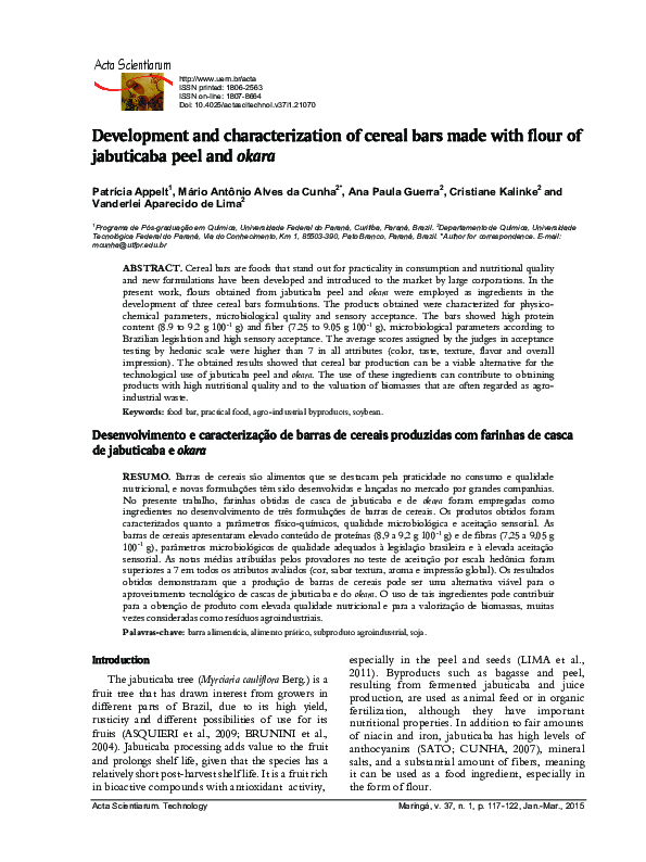 (PDF) Development and characterization of cereal bars made with flour ...