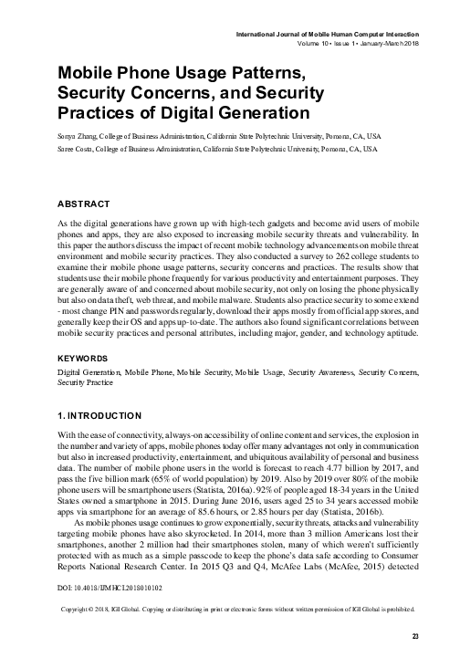 (PDF) Mobile Phone Usage Patterns, Security Concerns, and Security ...