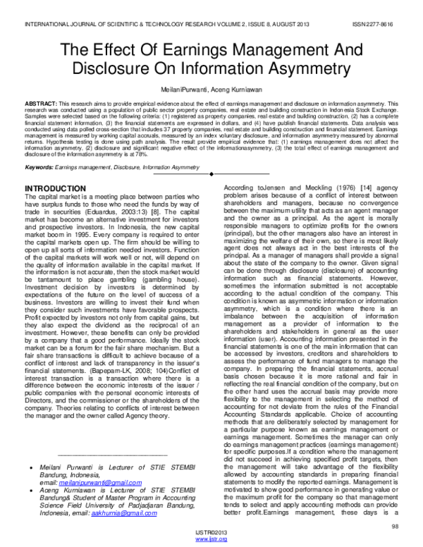 (PDF) The Effect Of Earnings Management And Disclosure On Information ...