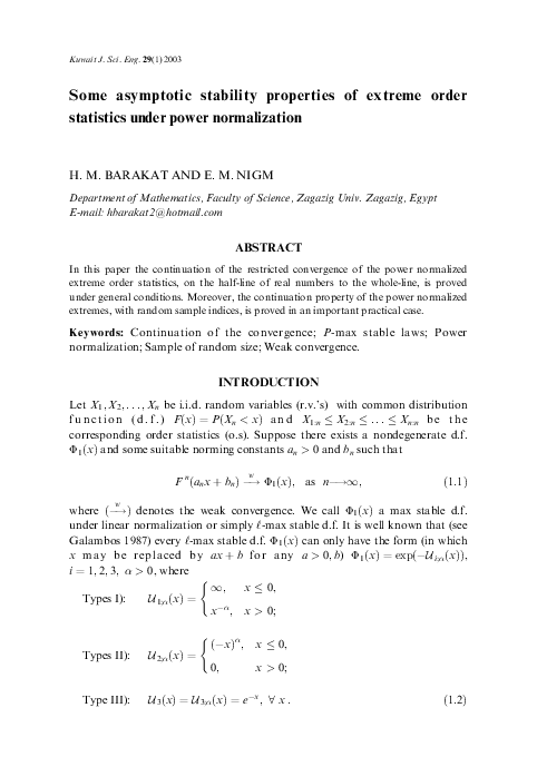 (PDF) Some asymptotic stability properties of extreme order statistics ...