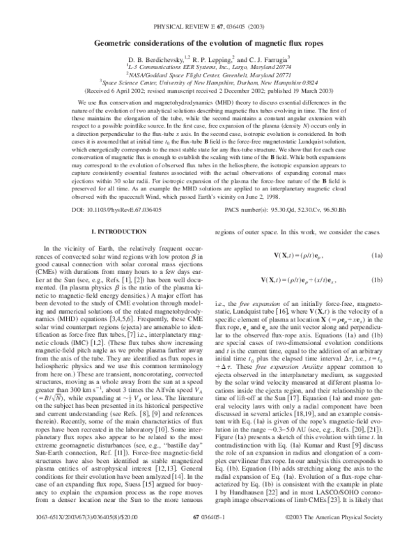 (PDF) Geometric considerations of the evolution of magnetic flux ropes