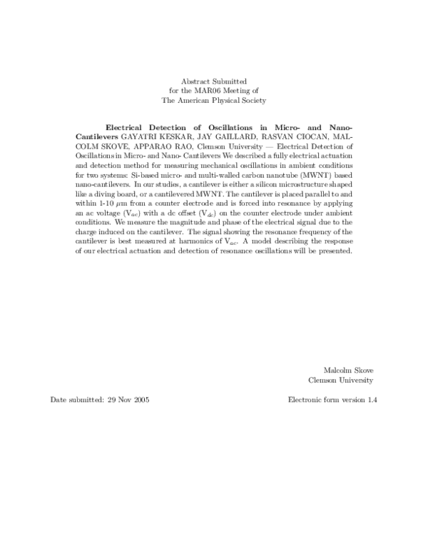 (PDF) Electrical detection of oscillations in microcantilevers and ...