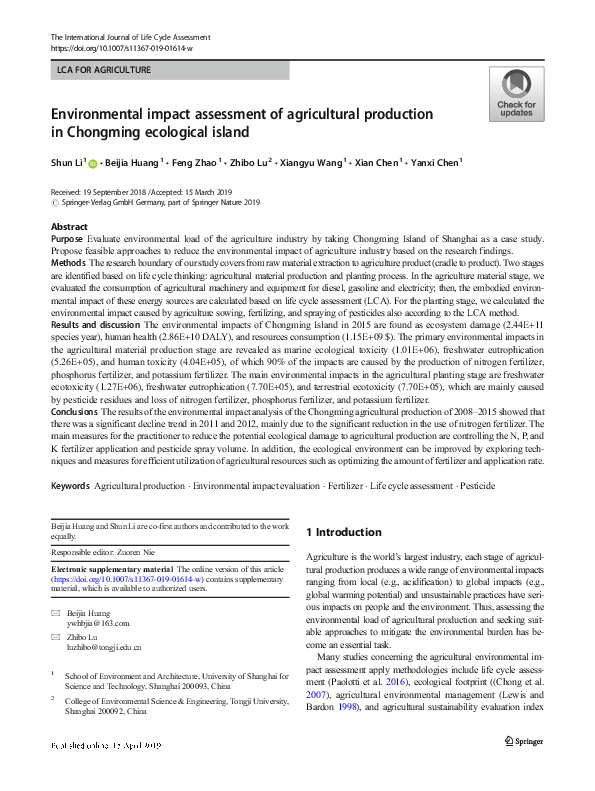 (PDF) Environmental impact assessment of agricultural production