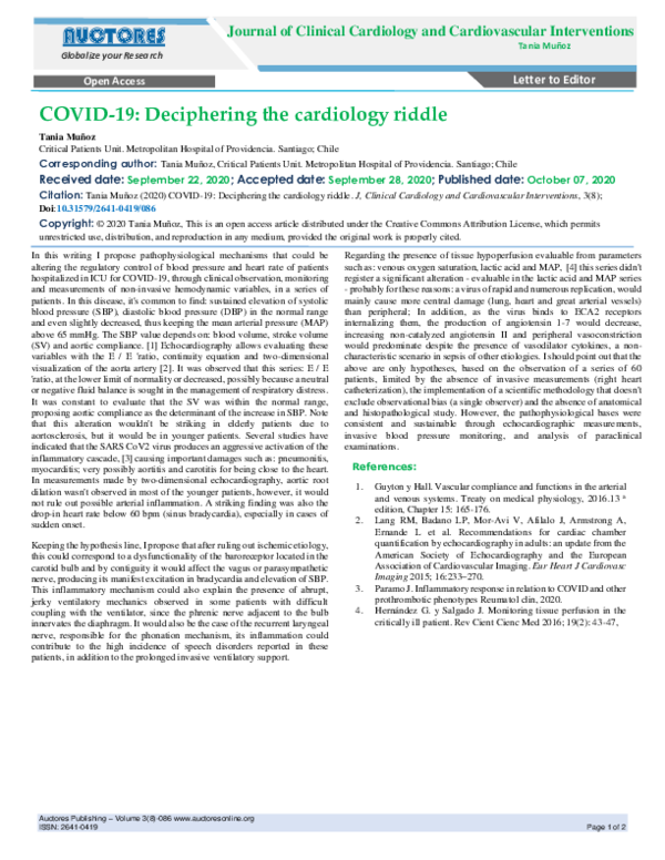 (PDF) COVID-19: Deciphering the cardiology riddle