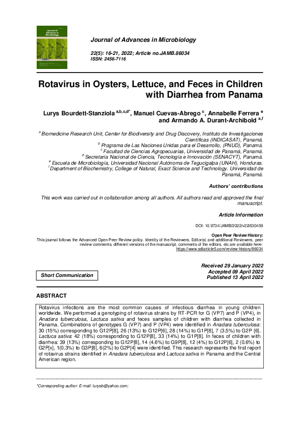 (PDF) Rotavirus in Oysters, Lettuce, and Feces in Children with