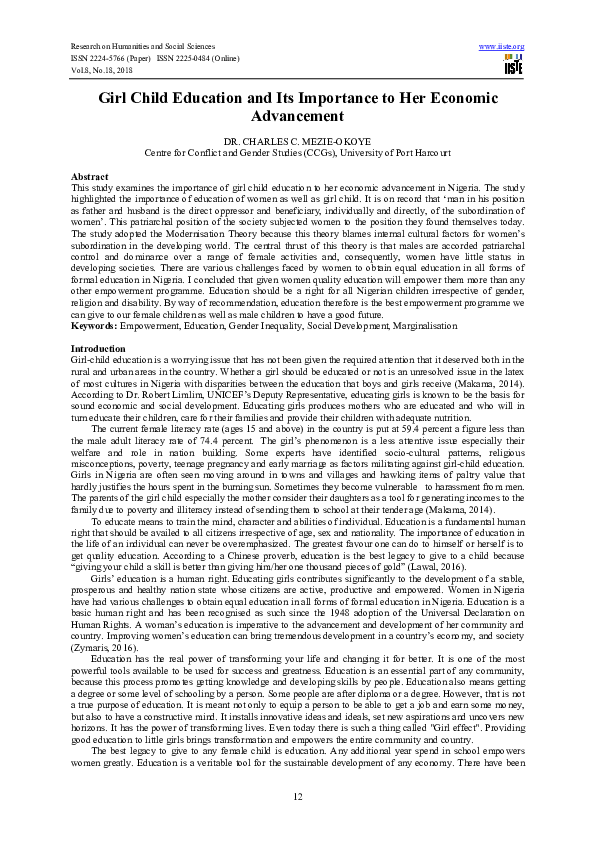 (PDF) Girl Child Education and Its Importance to Her Economic