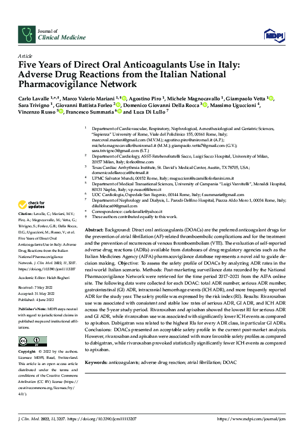 (PDF) Five Years of Direct Oral Anticoagulants Use in Italy: Adverse ...
