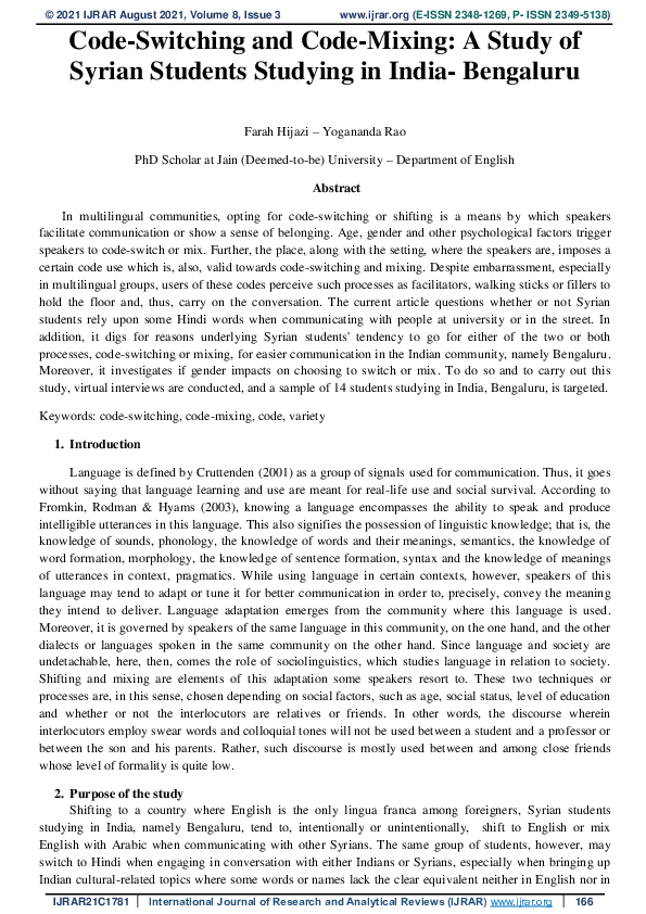 (PDF) Code-Switching and Code-Mixing: A Study of Syrian Students ...