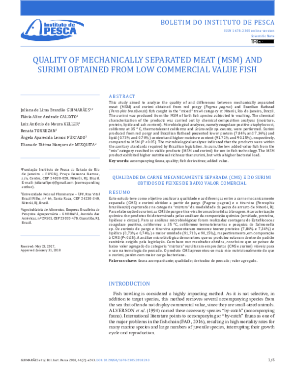 (PDF) Quality of mechanically separated meat (MSM) and surimi obtained ...