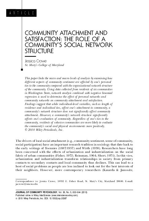 (PDF) Community attachment and satisfaction: the role of a community's ...