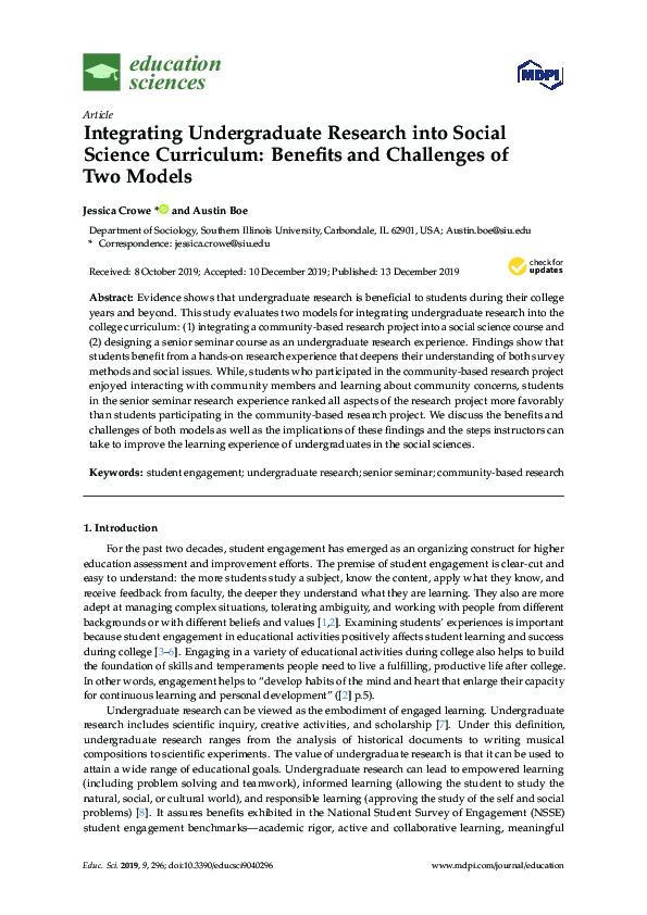 (PDF) Integrating Undergraduate Research into Social Science Curriculum ...