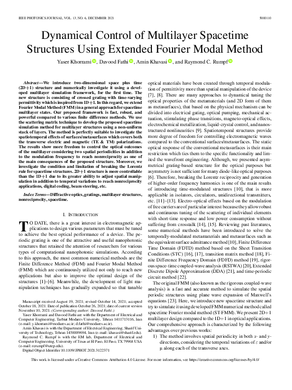 (PDF) Dynamical Control of Multilayer Spacetime Structures Using ...