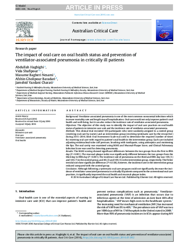(PDF) The impact of oral care on oral health status and prevention of ...