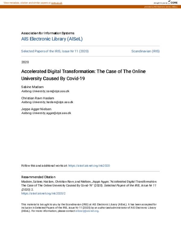 (PDF) Accelerated Digital Transformation: The Case of The Online ...