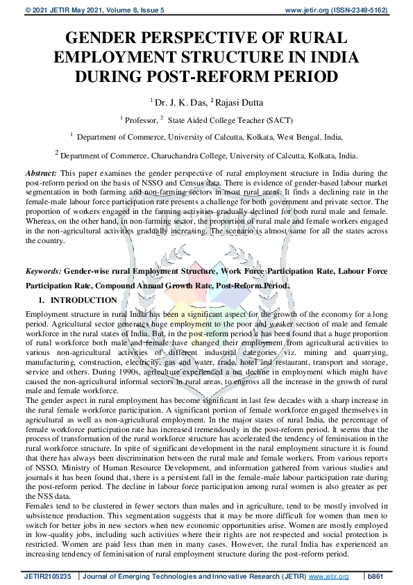 (PDF) Gender Perspective of Rural Employment Structure in India During ...