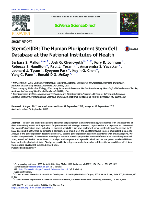 (PDF) StemCellDB: The Human Pluripotent Stem Cell Database at the ...