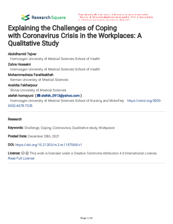 (PDF) Explaining the Challenges of Coping with Coronavirus Crisis in ...