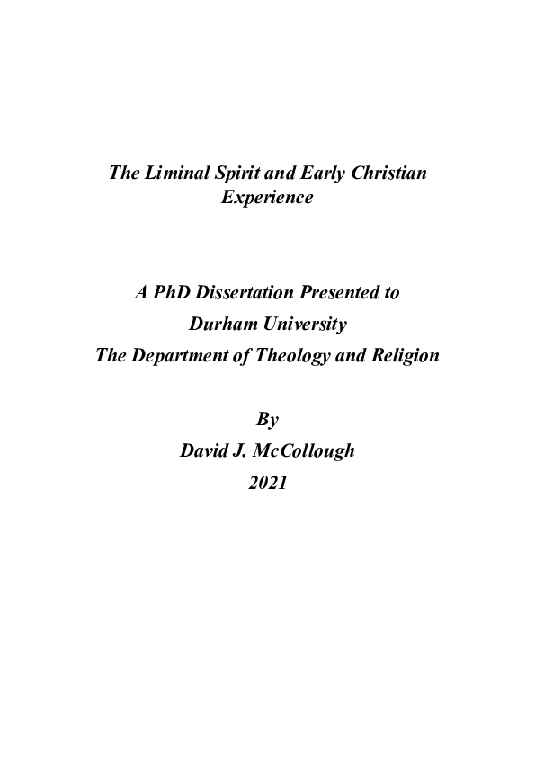 PDF) The Liminal Spirit and Early Christian Experience