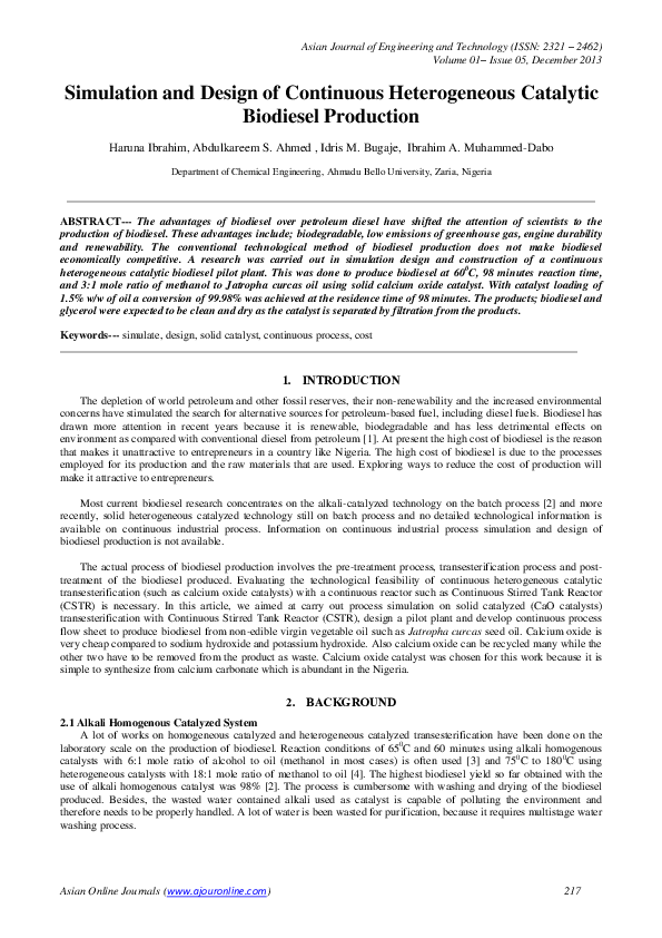 (PDF) Simulation and Design of Continuous Heterogeneous Catalytic ...