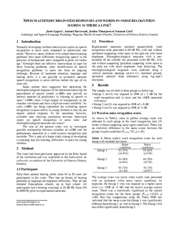 (PDF) Speech auditory brainstem responses and words-in-noise ...
