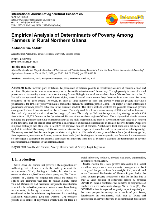 (PDF) Empirical Analysis of Determinants of Poverty among Farmers in ...