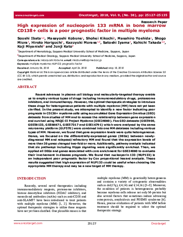(PDF) High expression of nucleoporin 133 mRNA in bone marrow CD138 ...