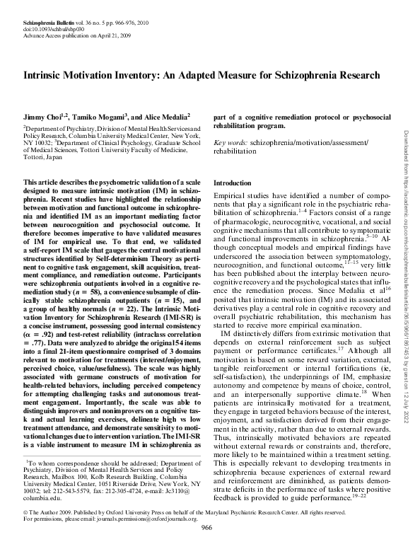 (PDF) Intrinsic Motivation Inventory: An Adapted Measure for ...