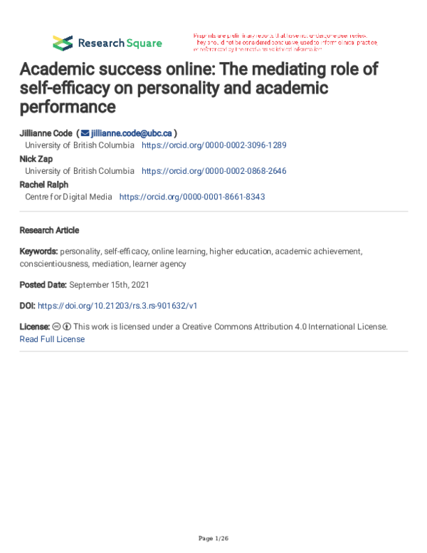 (PDF) Academic success online: The mediating role of self-efficacy on ...