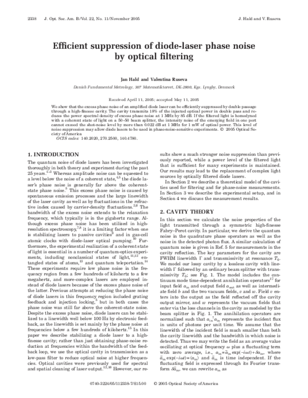 (PDF) Efficient suppression of diode-laser phase noise by optical filtering
