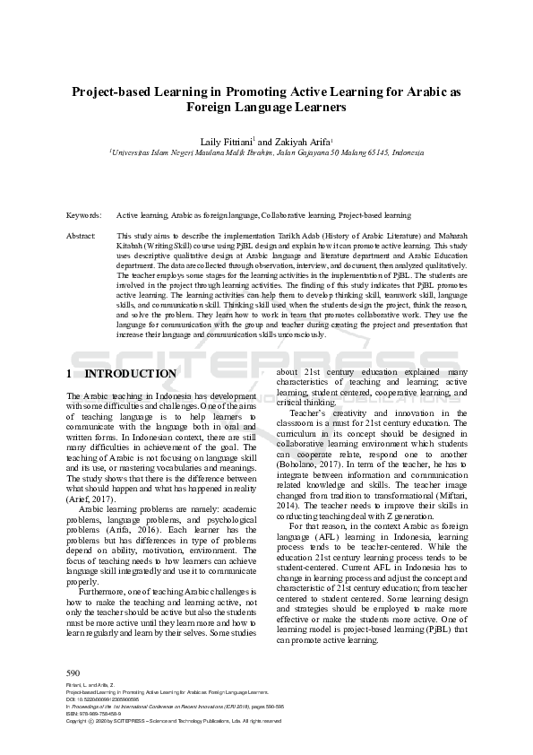 (PDF) Project-based Learning in Promoting Active Learning for Arabic as ...