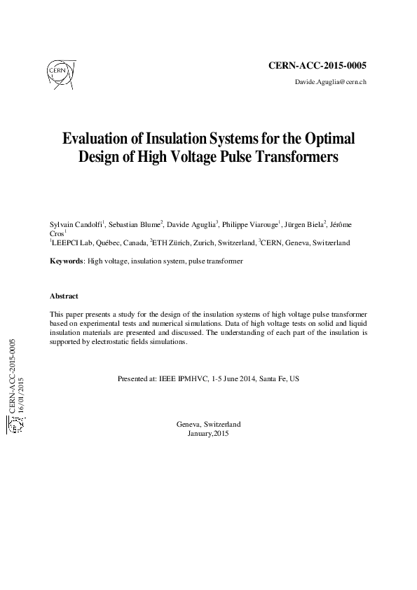 (PDF) Evaluation of insulation systems for the optimal design of high ...
