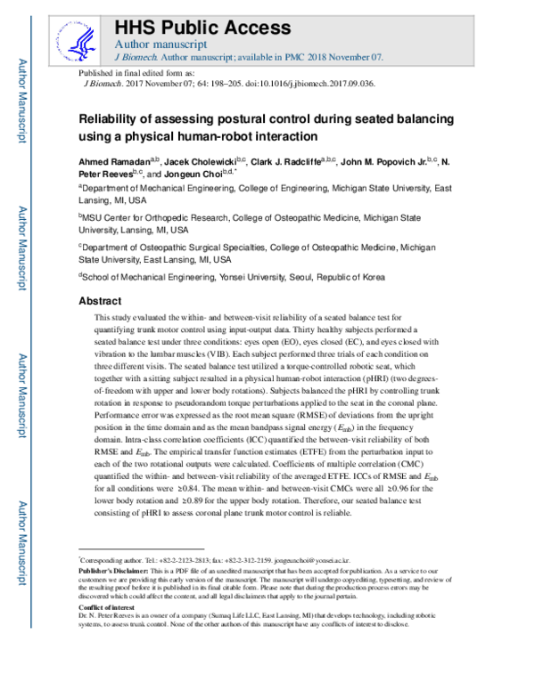 (PDF) Reliability of assessing postural control during seated balancing ...