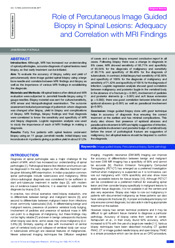(PDF) Role of Percutaneous Image Guided Biopsy in Spinal Lesions ...