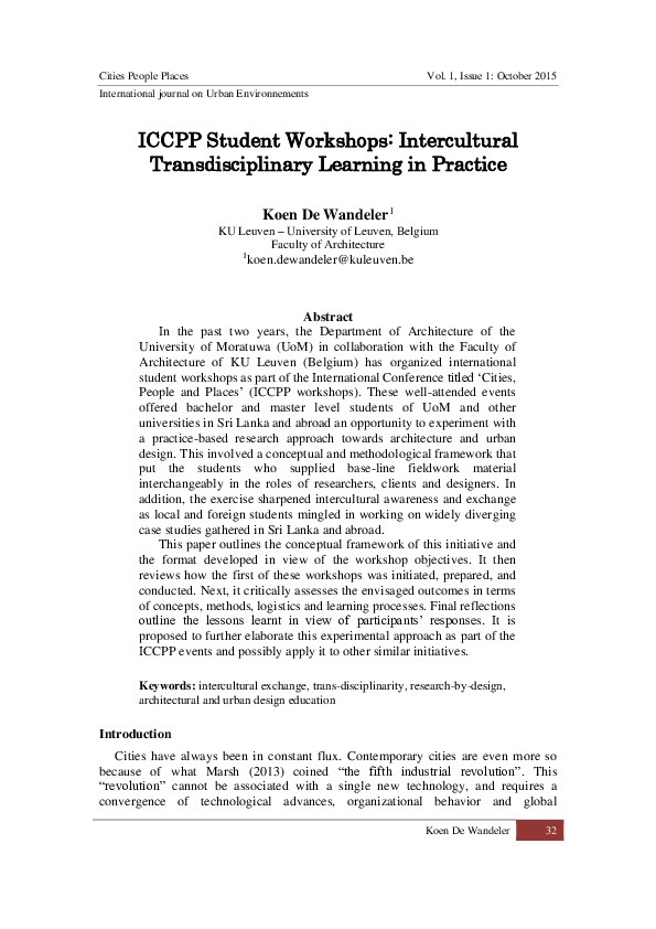(PDF) ICCPP Student Workshops: Intercultural Transdisciplinary Learning ...
