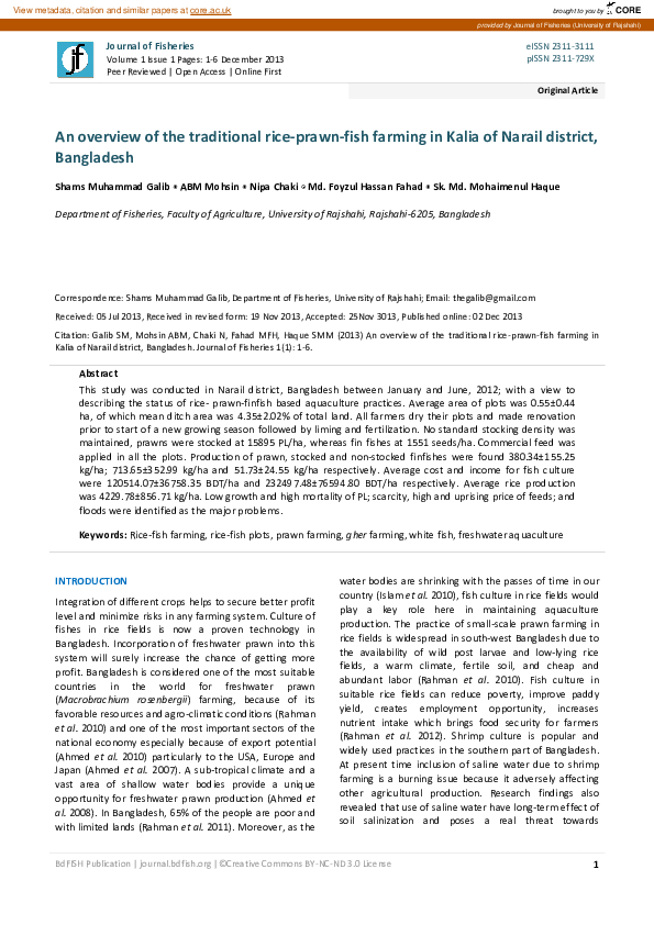 (PDF) An overview of the traditional rice-prawn-fish farming in Kalia ...