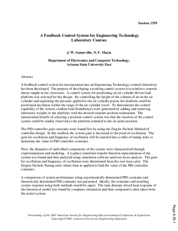 (PDF) A Feedback Control System For Engineering Technology Laboratory ...