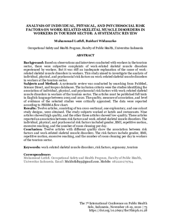 (PDF) Analysis of Individual, Physical, and Psychosocial Risk Factors ...