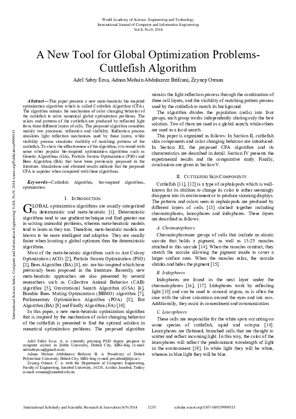 (PDF) A New Tool For Global Optimization Problems- Cuttlefish Algorithm ...