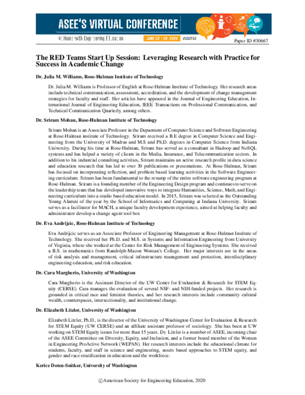 (PDF) The RED Teams Start-Up Session: Leveraging Research with Practice ...